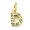 Letter Brass Micro Pave Clear Cubic Zirconia Pendants, Cadmium Free & Nickel Free & Lead Free, Jump Ring, Real 18K Gold Plated, Letter D, 8.5x6x1.8mm, Jump Ring: 5x0.9mm, Hole: 3.5mm
