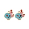 304 Stainless Steel Enamel Pendants, Ion Plating(IP), Skull Charm, Real 18K Gold Plated, Deep Sky Blue, 15x13.5x1mm, Hole: 2.2mm