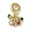 Rack Plating Brass Pave Colorful Cubic Zirconia European Dangle Charms, Tassel Large Hole Pendants, Lead Free & Cadmium Free, Long-Lasting Plated, Real 18K Gold Plated, 23mm, Tassel: about 12x15x2.5mm., Hole: 4.5mm