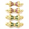 4Pcs 2 Colors Brass Micro Pave Orchid & Green Cubic Zirconia Connector Charm, Bowknot Links, Golden, 6x19.5x5mm, Hole: 3x2mm, 2pcs/color