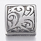 304 Stainless Steel Slide Charms, Square, Antique Silver, 10x10x4mm, Hole: 2.5x6.5mm
