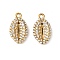 304 Stainless Steel Charms, with Cubic Zirconia, Ion Plating(IP), Shell Shape, 15x8.5x3.5mm, Hole: 1.4mm