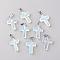 Synthetic Opalite Pendants, Dyed, with Brass Pinch Bails, Platinum Plated, Cross, 23.5~28x15~18x4mm, Hole: 3x6mm