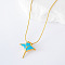 3Pcs Ocean Stainless Steel Enamel Fish Pendant Necklaces for Women, Golden, Deep Sky Blue, 15.75 inch(40cm)