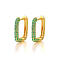 Rectangle S925 Sterling Silver Hoop Earrings, with Cubic Zirconia, Golden, Green, 16x14mm