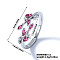Exquisite Brass Cubic Zirconia Willow Leaf Cuff Rings for Women, Platinum, Deep Pink, Inner Diameter: 17mm