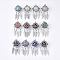 Alloy Cage Big Pendants, Hollow Round, with Synthetic Mixed Stone Round Beads, Antique Silver, Woven Net/Web with Feather, Mixed Color, 57~58x24x20.5mm, Hole: 8.5x3.5mm, Inner Diameter: 17mm, Bead: 15.5~16mm