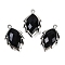 Natural Obsidian Faceted Leaf Pendants, Rack Plating Brass Charms, Platinum, 23x13.5x5.5mm, Hole: 1.2mm