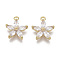 Brass Micro Pave Cubic Zirconia Charms, Nickel Free, Real 18K Gold Plated, Flower, Clear, 14x12x3mm, Hole: 1.5mm
