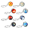 8Pcs 8 Colors Luminous Glass Pendant Keychain, with Alloy Key Rings, Glow In The Dark, Round with Galaxy, Mixed Color, 8cm, 1pc/color