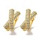 Criss Cross Shape Rack Plating Brass Micro Pave Cubic Zirconia Hoop Earrings Finding, Latch Back with Loops, Cadmium Free & Lead Free, Golden, 19 Gauge, 16.9x8.8x12mm, Hole: 1mm, Pin: 0.9mm