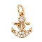 Brass Micro Pave Cubic Zirconia Charms, with Jump Ring, Real 18K Gold Plated, Anchor & Helm, 12x9.5x2.5mm, Hole: 3.5mm