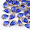 Transparent Glass Pendants, with Brass Findings, Faceted, teardrop, with Flower, Light Gold, Medium Blue, 16x9x6mm, Hole: 1.2mm