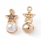 Alloy Rhinestone Pendants, with ABS Plastic Imitation Pearl Beads, Star with Round Charm, Golden, 19x9x8mm, Hole: 1.4mm