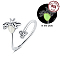 925 Sterling Silver Adjustable Open Cuff Rings, with Cubic Zirconia, Glow in The Dark, Bees, Inner Diameter: 18mm