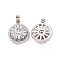 Brass Micro Pave Clear Cubic Zirconia Pendants, Cadmium Free & Nickel Free & Lead Free, Flat Round Charms, Platinum, Clear, 17x14x7mm, Hole: 5x3mm