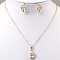 Butterfly & Flat Round Alloy Rhinestone Pendant Necklaces & Stud Earrings, Golden, Crystal, 450mm