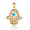 Brass Micro Pave Cubic Zirconia Pendants, Cadmium Free & Nickel Free & Lead Free, Hamsa Hand with Evil Eye Charms, Real 18K Gold Plated, 24x20x3.8mm