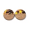Transparent Resin & Walnut Wood Pendants, with Gold Foil, Flat Round Charm, PeachPuff, 28x3mm, Hole: 2mm