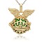 Golden Tone Brass Hollow Round Cage Pendants, with No Hole Spray Painted Brass Round Ball Beads, Round with Wing, Lime Green, 31x30x21mm, Hole: 3x8mm