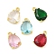 Glass Pendants, with Real 18K Gold Plated Brass Findings, Faceted Teardrop Charms, Lead Free & Cadmium Free, Long-Lasting Plated, Mixed Color, 15x10x5.5mm, Hole: 1.5mm