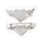 Brass Micro Pave Clear Cubic Zirconia Brooch Findings, with Loops, Heart with Angel Wing, Platinum, 34x16x6.5mm, Hole: 1.2mm