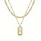 Brass Micro Pave Clear Cubic Zirconia Rectangle with Initial Pendant Double Layer Necklaces for Women, with 201 Stainless Steel Chain, Golden, Letter G, 15.75~19.69 inch(40~50cm)
