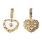 Brass Micro Pave Clear Cubic Zirconia Pendants, with Natural Shell, Nickel Free, Heart, Real 18K Gold Plated, 31mm, Hole: 6x9mm