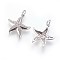 Brass Micro Pave Cubic Zirconia Pendants, with Jump Ring, Starfish/Sea Stars, Clear, Platinum, 18x17x3mm, Hole: 3mm