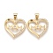 Brass Micro Pave Clear Cubic Zirconia Pendants, Long-Lasting Plated, with Snap On Bails, for Mother's Day, Heart with Word Mom, Golden, 18.5x19x2mm, Hole: 4.5~3.5mm