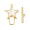 Brass Toggle Clasps, Cadmium Free & Nickel Free & Lead Free, with Shell, Star, Real 18K Gold Plated, Star: 22x14.5x2.5mm, Hole: 1.2mm, Bar: 17x4x2mm, Hole: 1.2mm
