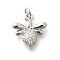 Brass Micro Pave Clear Cubic Zirconia Pendants, with Jump Ring, Long-Lasting Plated, Lead Free & Cadmium Free, Bees Charms, Platinum, 16x14.5x3.5mm, Hole: 3.5mm