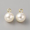 ABS Plastic Imitation Pearl Pendants, with Iron Finding, Round, Light Gold, 16x11.5mm, Hole: 2.3mm