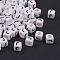 Acrylic Horizontal Hole Letter Beads, Cube, White, Letter J, Size: about 6mm wide, 6mm long, 6mm high, hole: about 3.2mm, about 2600pcs/500g