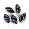 Handmade Blown Glass Globe Beads, with Glitter Powder, Stripe Pattern, Rice, Black, 25~27x12~13mm, Hole: 1~2mm