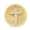Brass Micro Pave Cubic Zirconia Pendants, Cadmium Free & Lead Free, Round with Cross, Real 16K Gold Plated, Clear, 9x24.5mm, Hole: 4.5x5.5mm