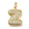 Brass Micro Pave Cubic Zirconia Pendants, Cadmium Free & Lead Free, Long-Lasting Plated, Real 18K Gold Plated, Letter Z, 23x16.5x5.5mm, Hole: 4.5x3mm