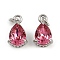 Brass Pave Cubic Zirconia Pendants, Teardrop Charms, with Glass & Jump Ring, Rack Plating, Platinum, Lead Free & Cadmium Free, Long-Lasting Plated, Cerise, 11.5x7x5.5mm, Hole: 1.6mm