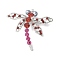 Dragonfly Alloy Rhinestone Brooches for Backpack Clothes, Platinum, FireBrick, 61x68mm