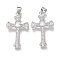 Brass Micro Pave  Clear Cubic Zirconia Pendants, Cross, Real Platinum Plated, 31x18x4mm, Hole: 3x4mm
