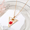 Alloy Resin with Inner Dried Flower Inverted Triangle Pendant Necklaces for Women, Golden, Red, 17.72 inch(45cm)