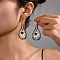 Alloy Synthetic Turquoise Dangle Earrings, Teardrop with Flower, Antique Silver, Sandy Brown, 65mm