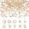 40Pcs 10 Styles Alloy Crystal Rhinestone Pendants, Moon & Star, Light Gold, 19.5~23x15~21x1.6~3mm, Hole: 1.4~2.3mm, 4pcs/style