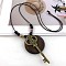 Bohemian Wood Donut Alloy Pendant Long Necklaces for Women, Antique Bronze, Key, 35.43 inch(90cm)