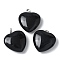 Natural Obsidian Pendants, Heart Charms with Platinum Tone Brass Findings, 30.5x30x13mm, Hole: 7x4mm