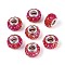 Opaque Resin European Beads, Large Hole Beads, Rondelle with Silver Color Plated Brass Cores, Cerise, 13.5~14x8.2~9mm, Hole: 5mm