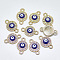 Alloy Links, with Crystal Rhinestone and Blue Enamel, Flat Round with Evil Eye, Light Gold, 19.5x12x3.5mm, Hole: 2mm