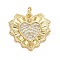 Cubic Zirconia Pendants, with Rack Plating Real 18K Gold Plated Brass Findings, with Jump Rings, Long-Lasting Plated, Lead Free & Cadmium Free, Heart, Real 18K Gold Plated, 18x19x2mm, Jump Ring: 4.6x0.8mm, 3mm Inner Diameter