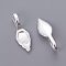 Brass Glue-on Flat Pad Bails, Leaf, Silver Color Plated, Size: about 8.5mm wide, 24mm long, 2mm thick, hole: 4.5mm