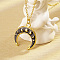 Stylish Stainless Steel Black Enemel Double Horn Pendant Necklaces for Women's Daily Wear, Golden
